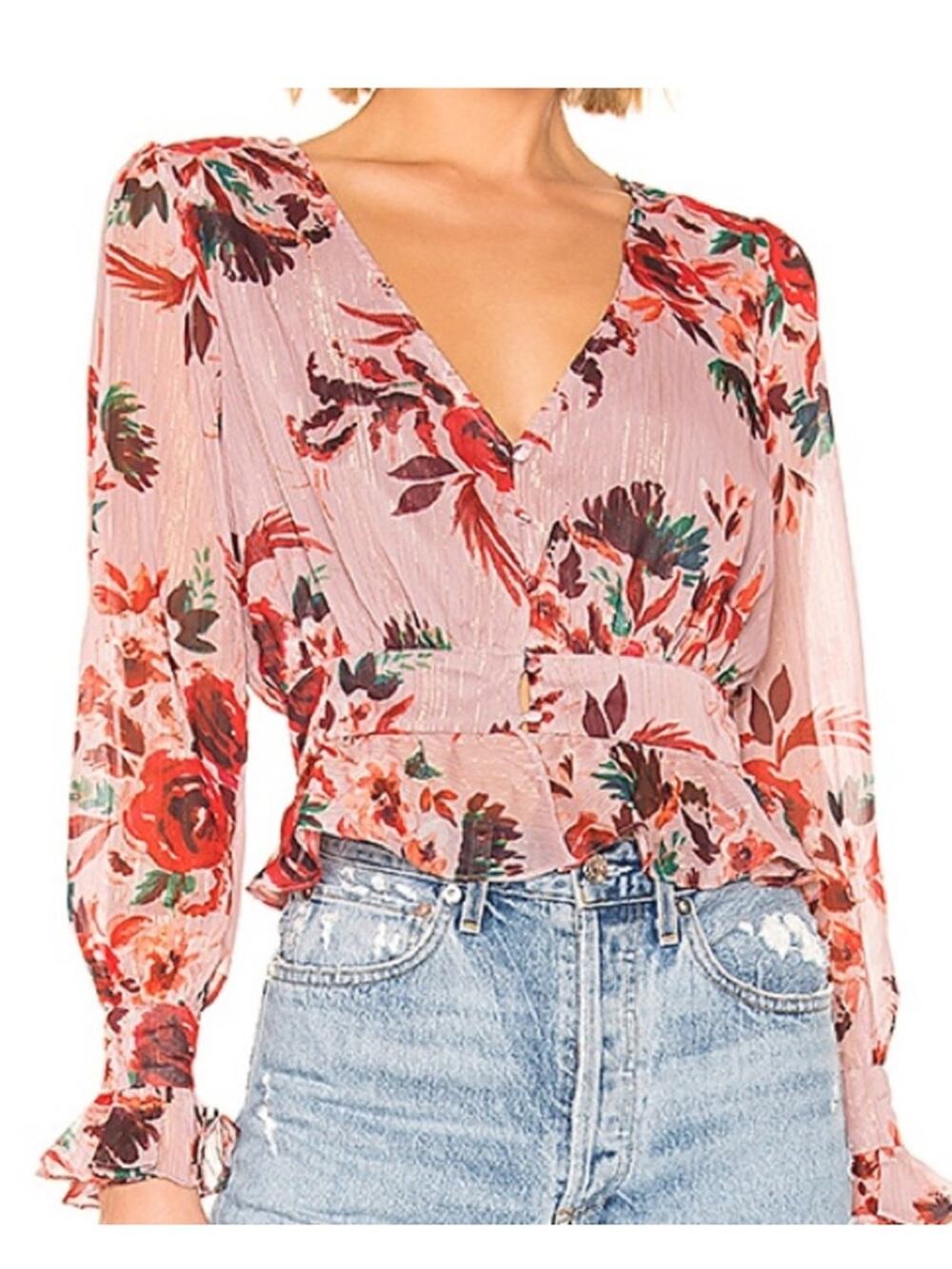 Lovers + Friends Nate Blouse Floral Ruffles Size XS